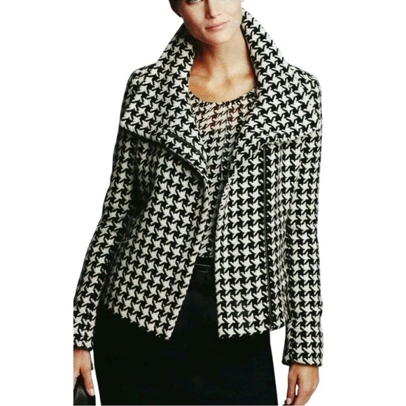 Talbots Women’s Black White Houndstooth Wool Blend Blazer Coat Jacket 6P - Picture 1 of 16